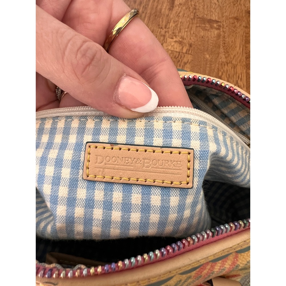 Dooney & Bourke Plaid Coated Canvas Barrel Bag Multicolor Scalloped Trim Satchel - Picture 14 of 16